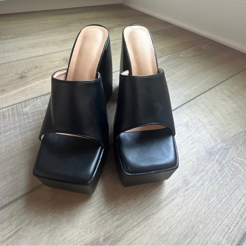 Black Platform Block Heels